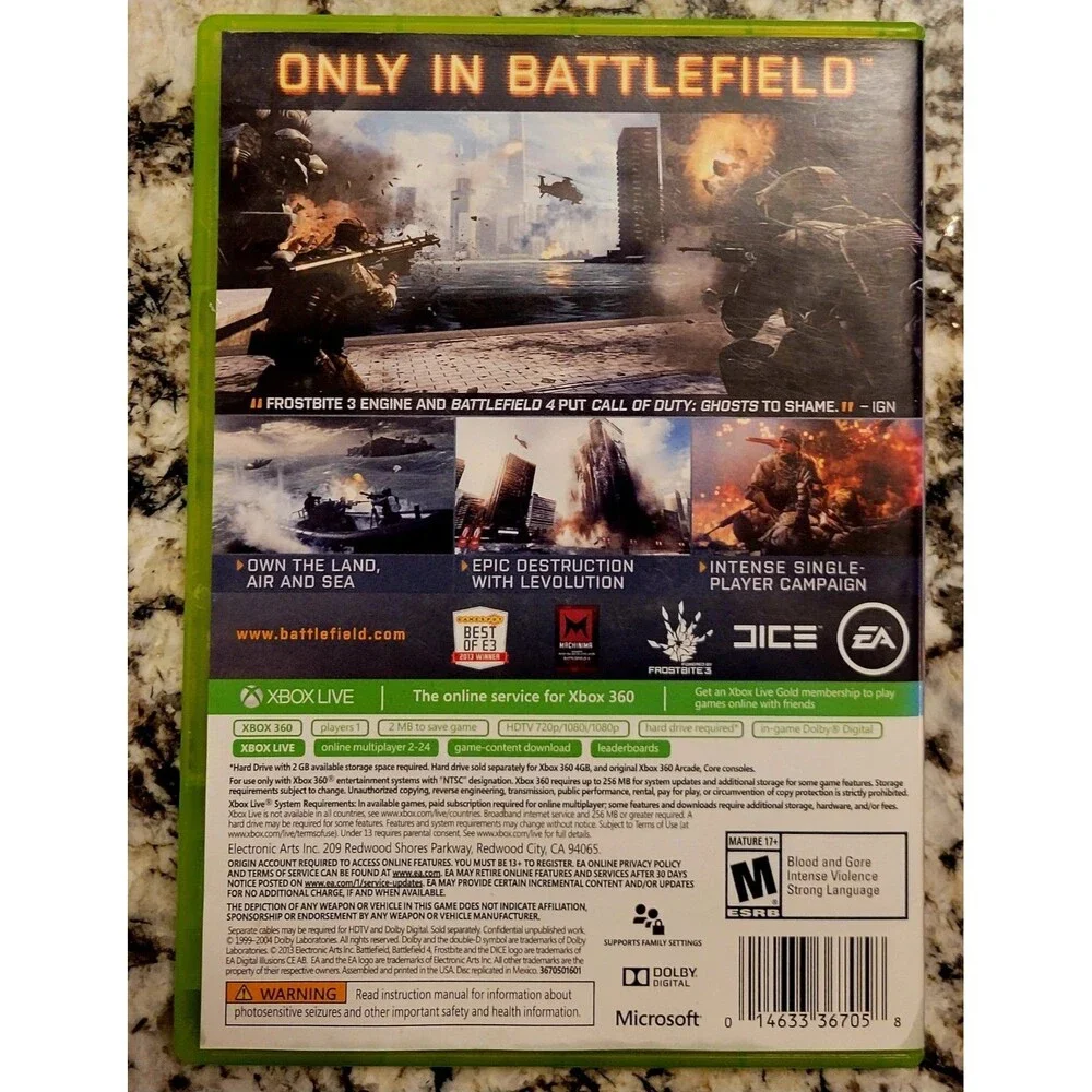 Microsoft Xbox 360: Battlefield 4,CIB, MANUAL,GD COND TESTED &WORKING, FAST SHIP